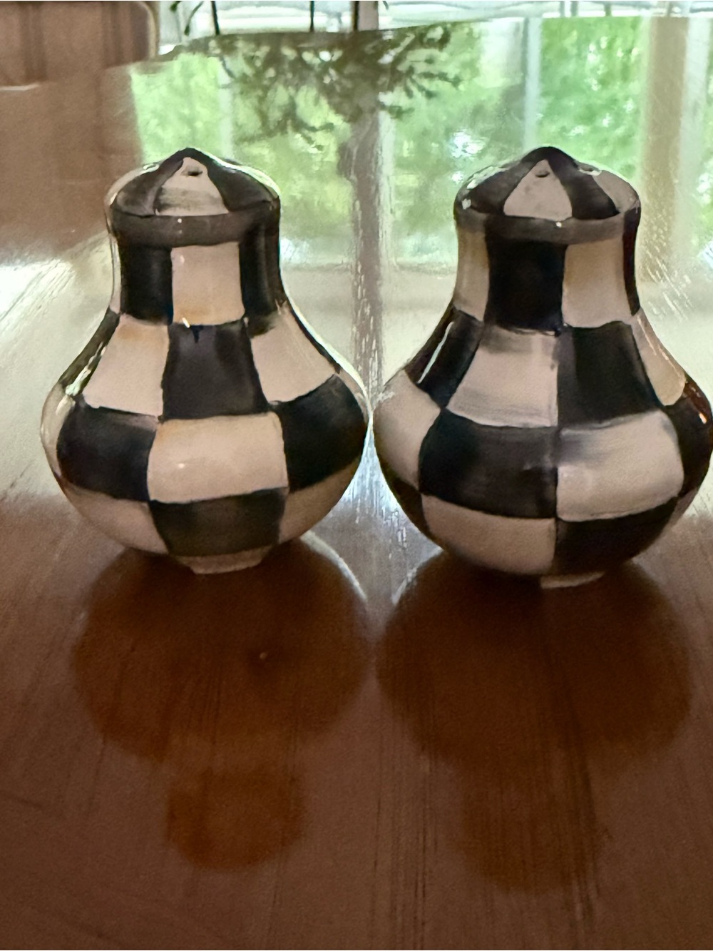 MacKenzie-Childs Black and White Checkered Salt and Pepper Shakers